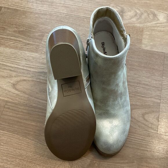 Style & Co Masrinaa Block-Heel Ankle Bootie Distressed Gold Size 7.5W NIB - Picture 11 of 13